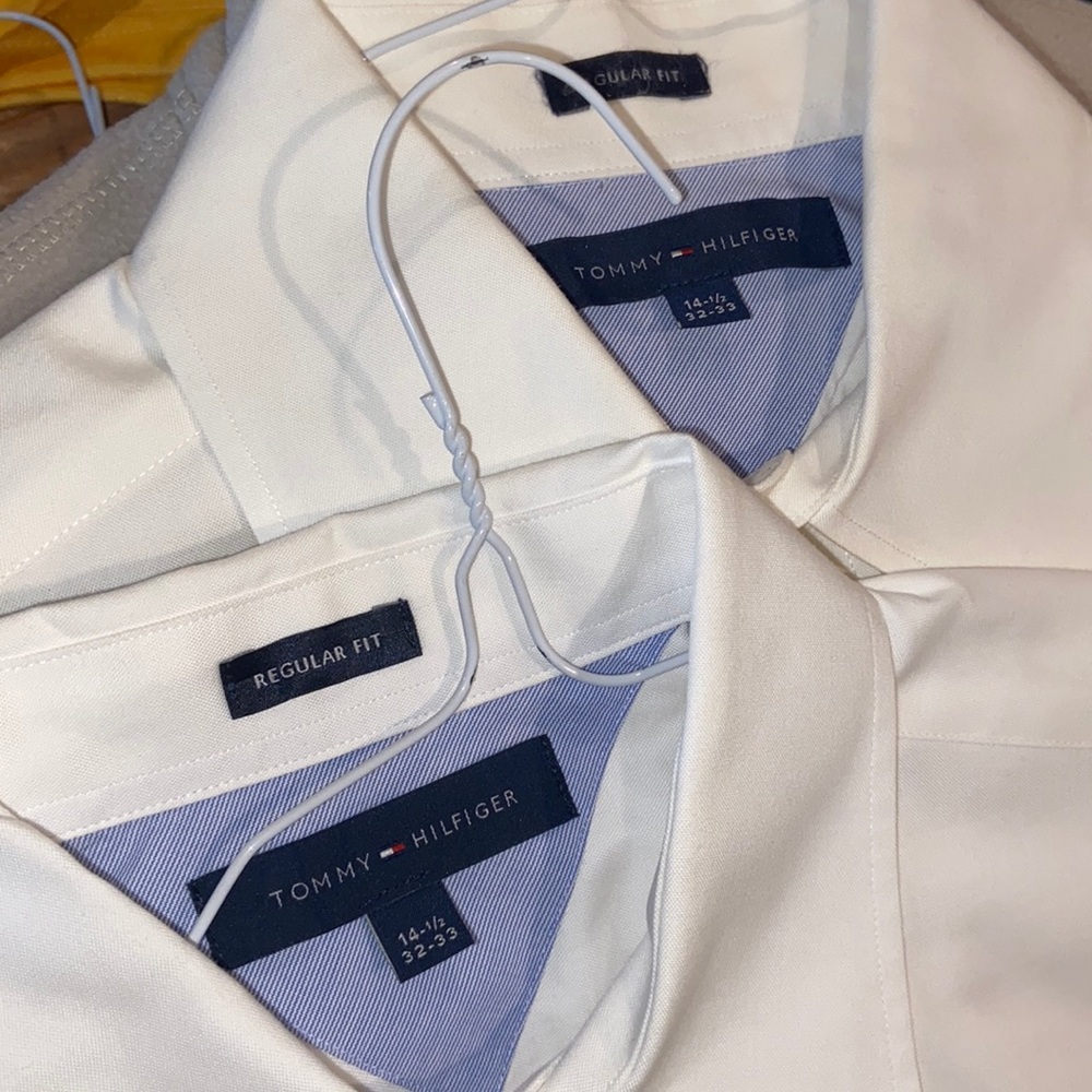 2 long sleeve white Tommy Hilfiger dress shirts